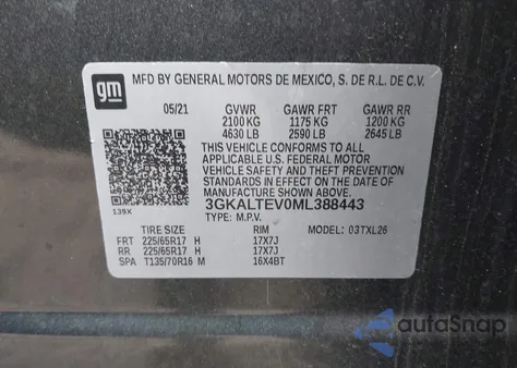 2021 GMC Terrain Awd Sle z USA, uszkodzony, nr VIN 3GKALTEV0ML388443